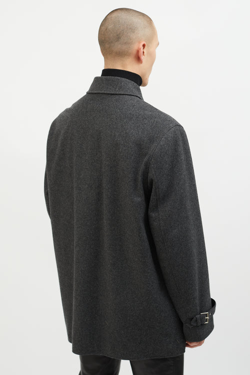 Hermès Dark Grey Wool Leather Lined Coat