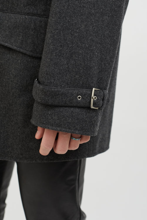 Hermès Dark Grey Wool Leather Lined Coat