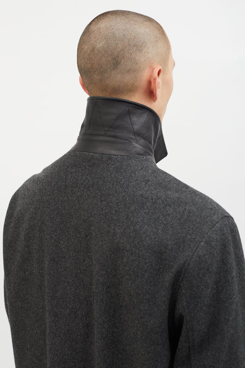 Hermès Dark Grey Wool Leather Lined Coat