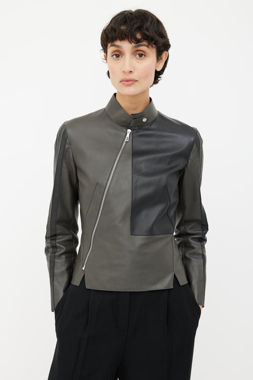 Hermès Grey 
Black Leather Moto Jacket