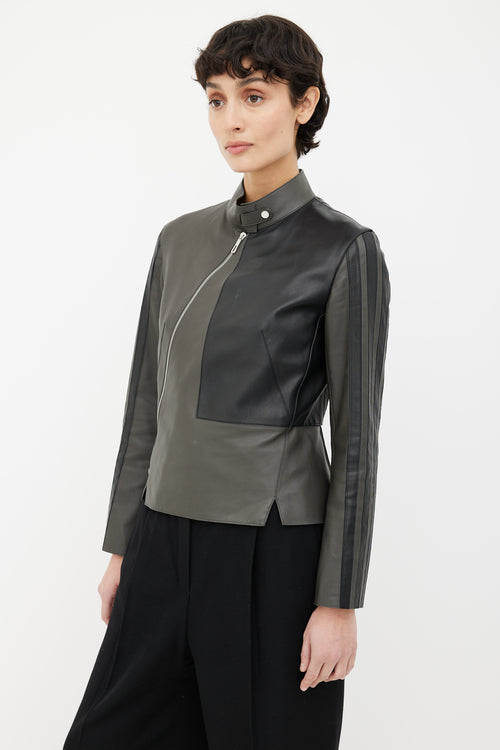 Hermès Grey 
Black Leather Moto Jacket