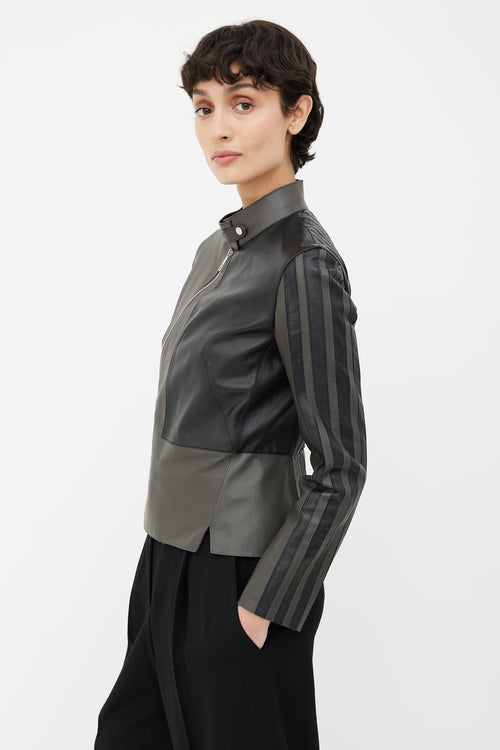 Hermès Grey 
Black Leather Moto Jacket