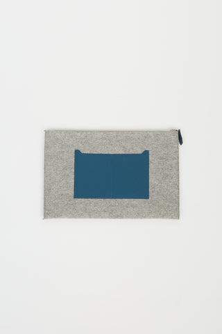 Hermès Grey Felt 
Blue Leather Toodoo Pouch