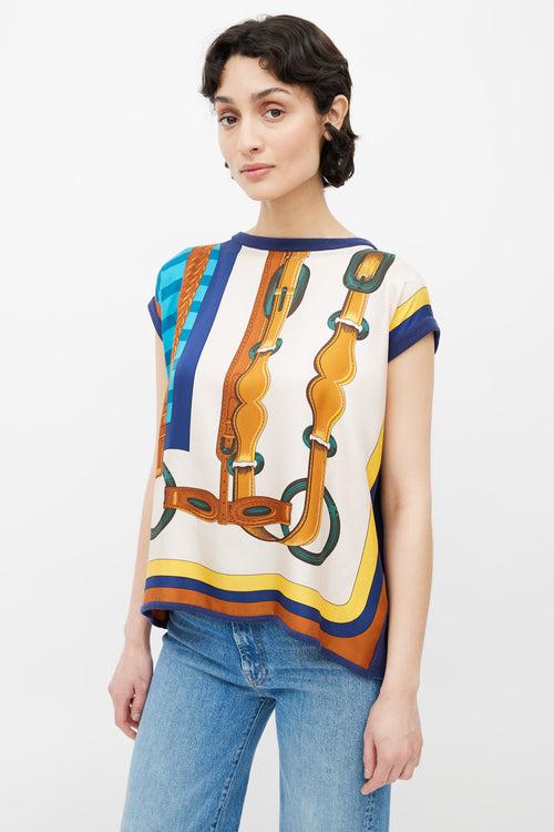 Hermès Navy Coaching Silk Print Blouse