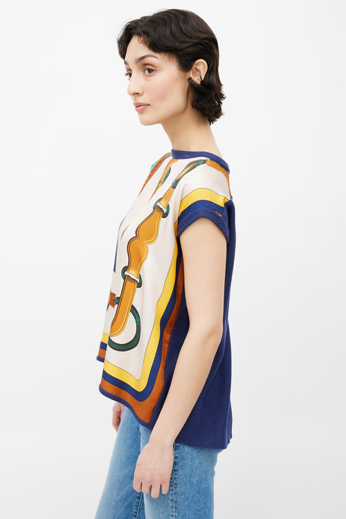 Hermès Navy Coaching Silk Print Blouse