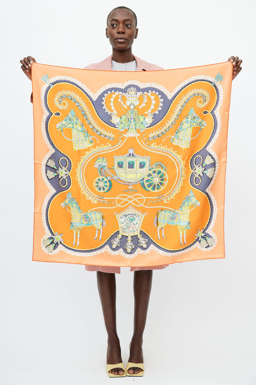 Hermès Orange 
Multi Paperoles 90 Print Scarf