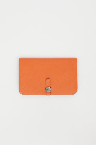 Hermès Orange Clemence Leather Dogon Travel Wallet