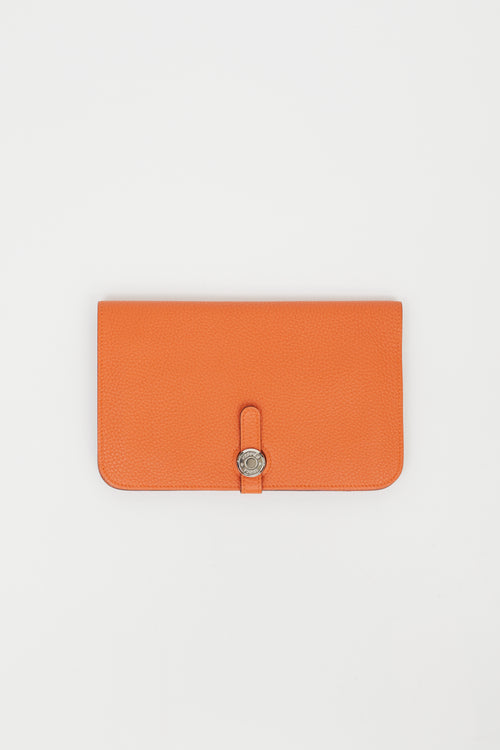 Hermès Orange Clemence Leather Dogon Travel Wallet