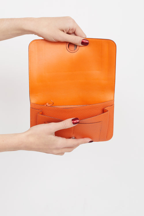 Hermès Orange Clemence Leather Dogon Travel Wallet