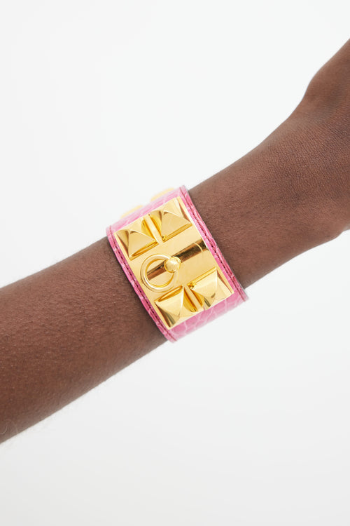 Hermès Pink Leather Collier De Chien Bracelet