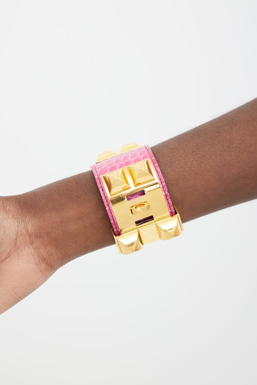 Hermès Pink Leather Collier De Chien Bracelet