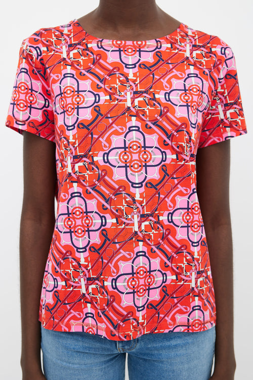 Hermès Pink 
Red Graphic Print  T-Shirt