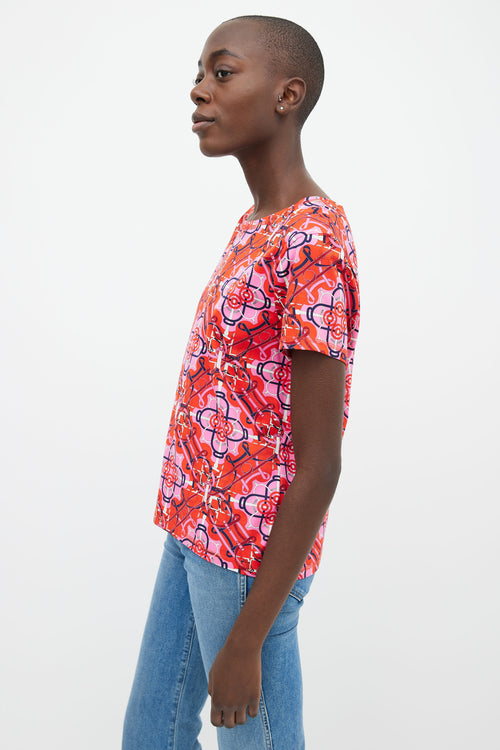 Hermès Pink 
Red Graphic Print  T-Shirt