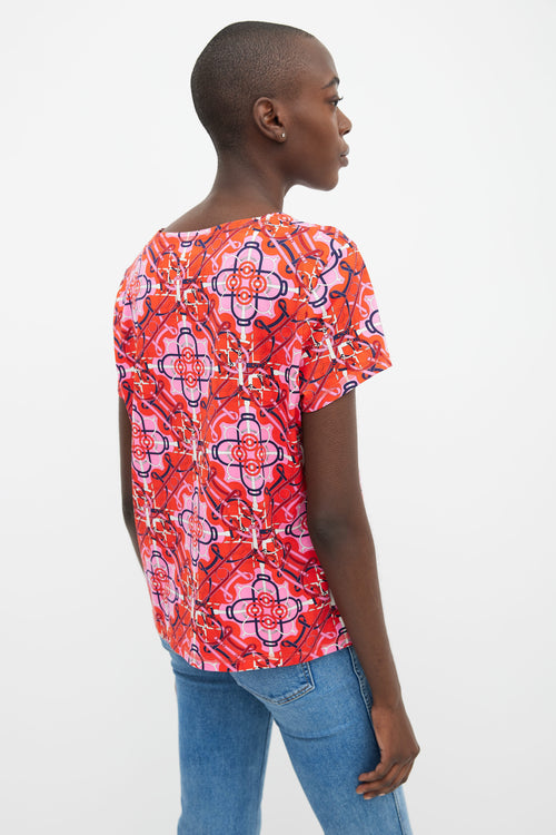 Hermès Pink 
Red Graphic Print  T-Shirt