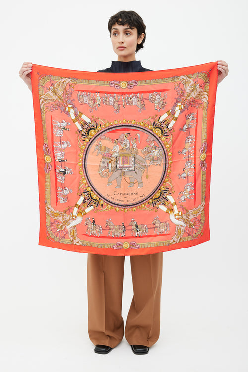 Hermès Red 
Pink Printed Silk Scarf