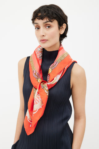 Hermès Red 
Pink Printed Silk Scarf