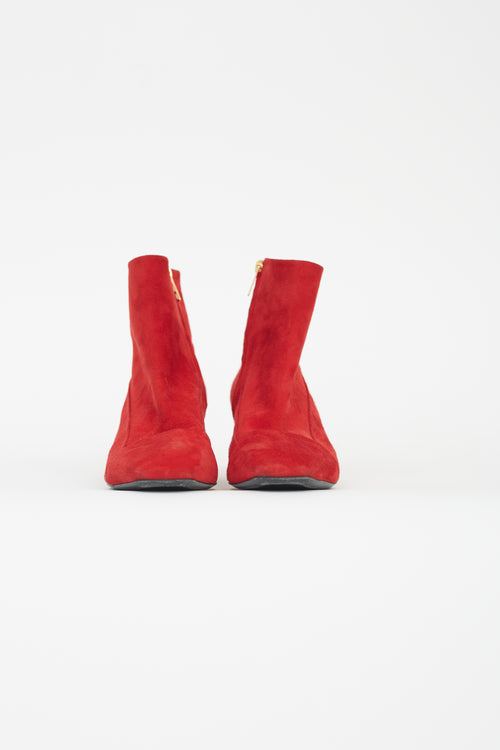 Hermès Red Suede Ankle Boot