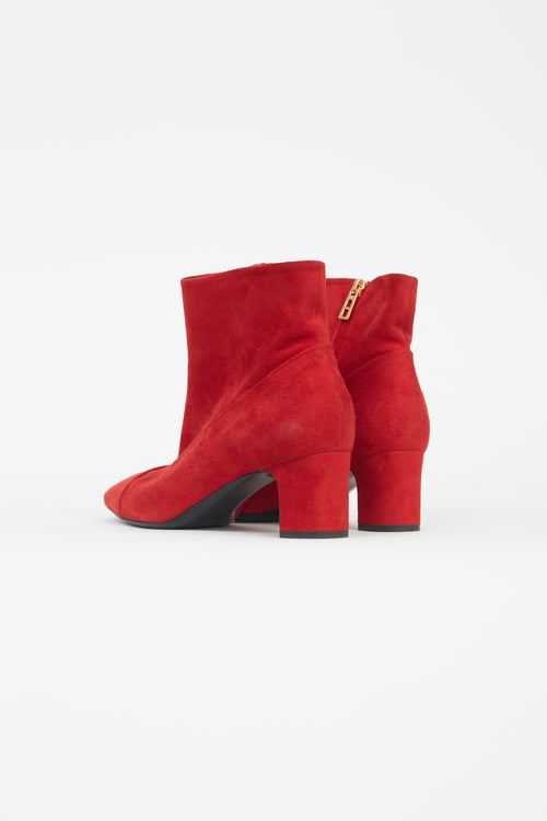 Hermès Red Suede Ankle Boot