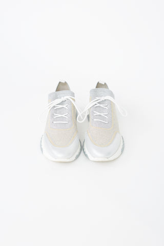 Hermès Silver 
Gold Sparkle Addict Knit Sneaker