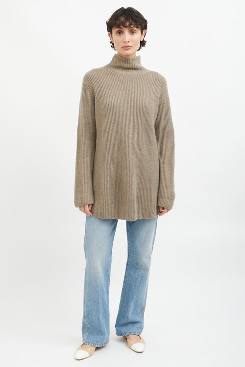 Hermès Brown Cashmere Mock Neck Knit Sweater