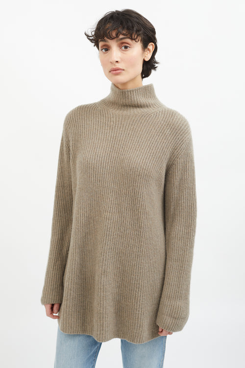 Hermès Brown Cashmere Mock Neck Knit Sweater