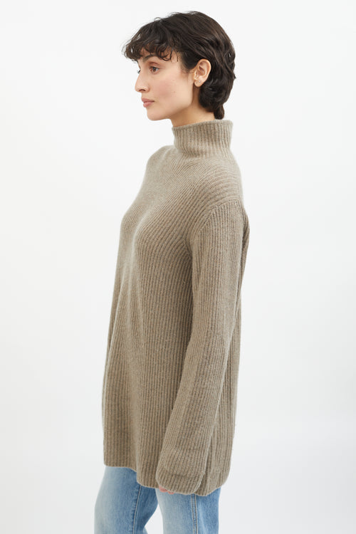 Hermès Brown Cashmere Mock Neck Knit Sweater