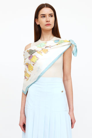 Hermès White Colour Masala Silk Scarf