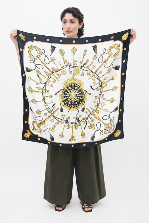 White 
Gold Les Cles 90 Print Scarf