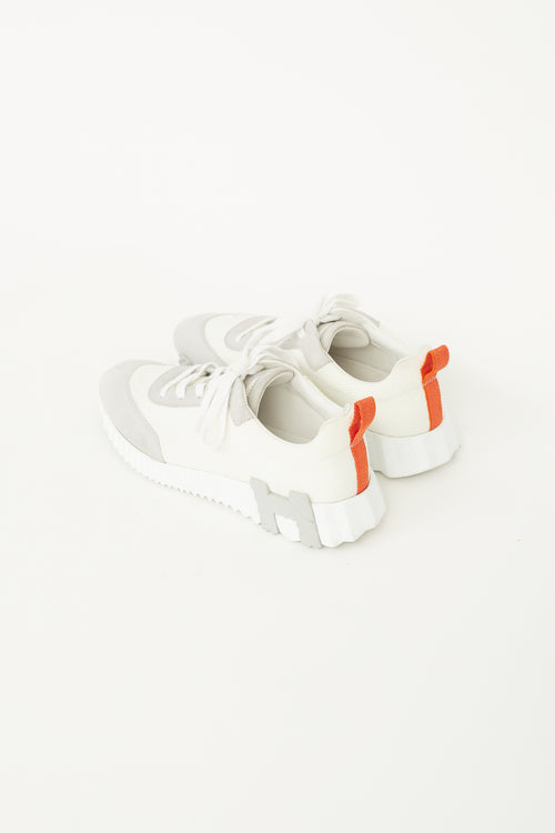 Hermès White, Grey 
Orange Femme Bouncing Sneaker