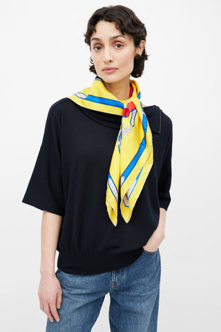 Hermès Yellow 
Blue En Roue Libre Scarf