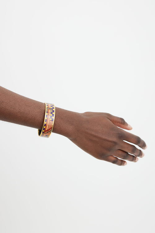 Hermès Navy A Pois Print Gold-Tone Bangle