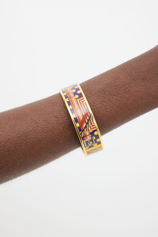 Hermès Navy A Pois Print Gold-Tone Bangle