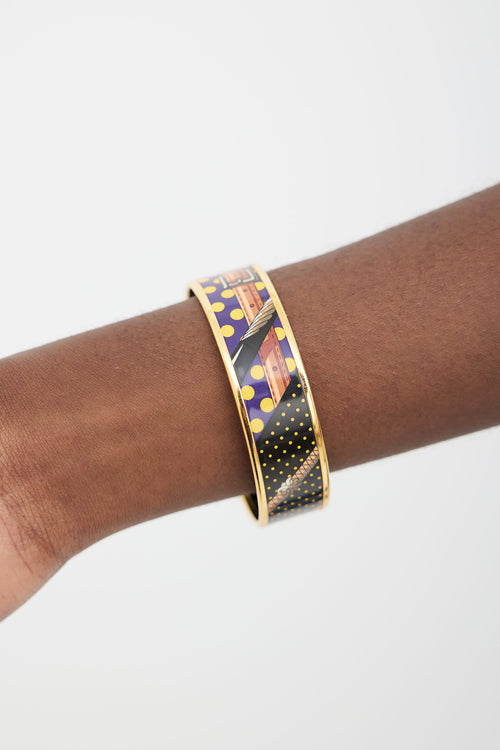 Hermès Navy A Pois Print Gold-Tone Bangle