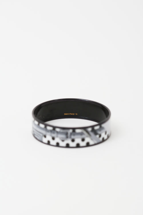 Hermès Black 
White Printed Enamel Bangle