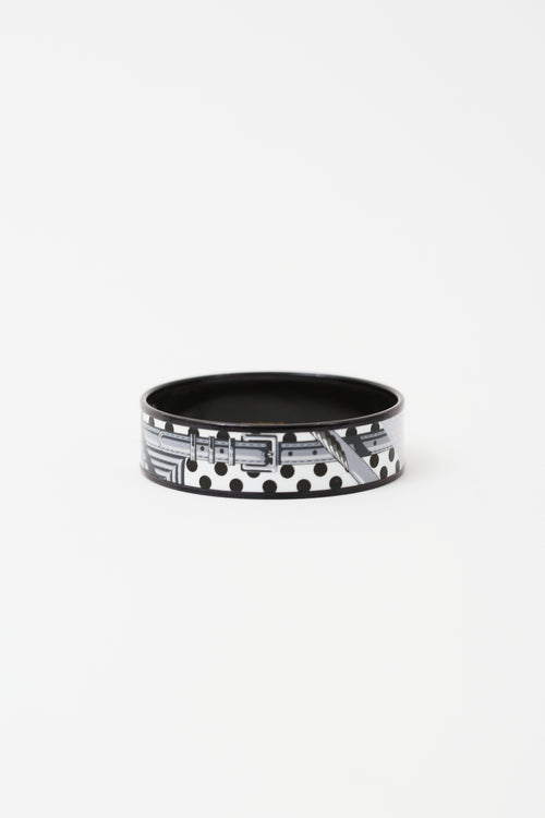 Hermès Black 
White Printed Enamel Bangle