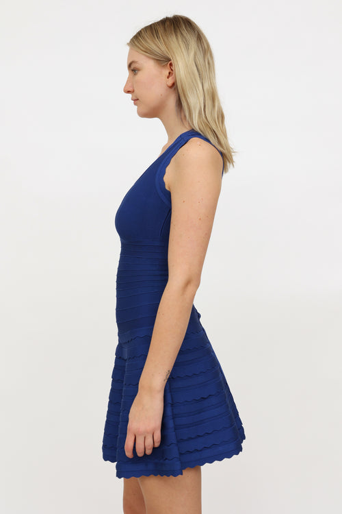 Herve Leger Blue Pleated Bandage Dress