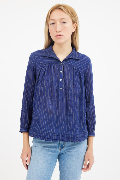 Horses Atelier Blue 
White Long Sleeve Stripe Blouse