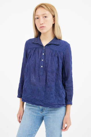 Horses Atelier Blue 
White Long Sleeve Stripe Blouse