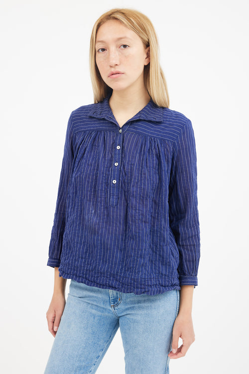 Horses Atelier Blue 
White Long Sleeve Stripe Blouse