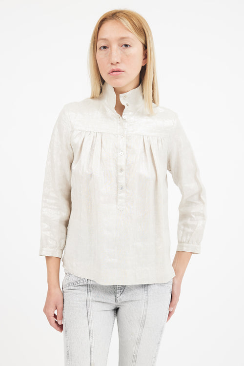 Horses Atelier Cream Metallic Long Sleeve Blouse