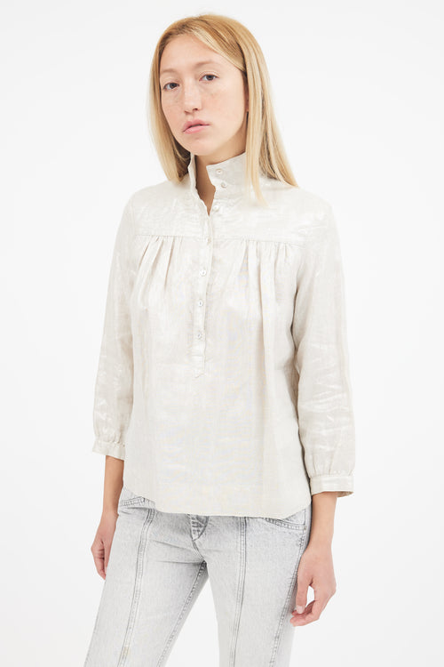 Horses Atelier Cream Metallic Long Sleeve Blouse