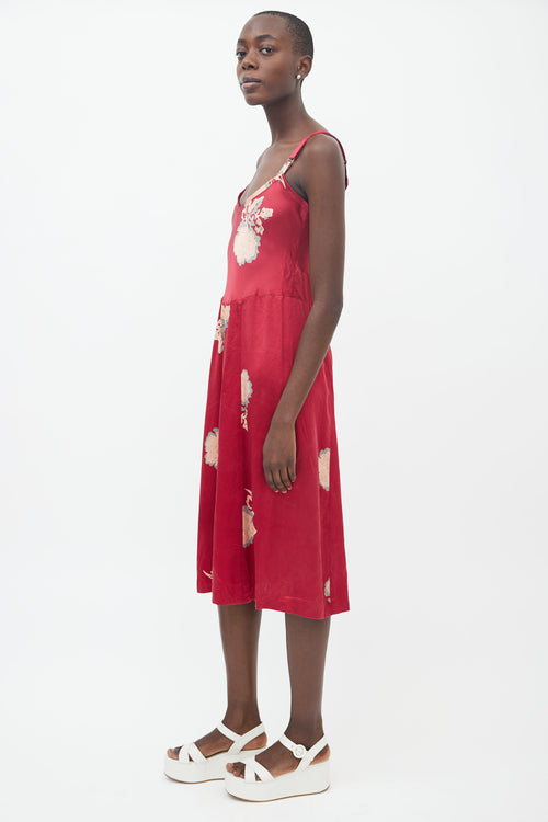 Horses Atelier Red Floral Print Sleeveless Dress