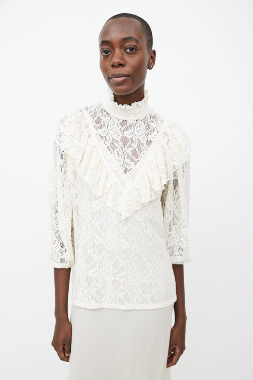 Horses Atelier White Ruffled Lace Blouse