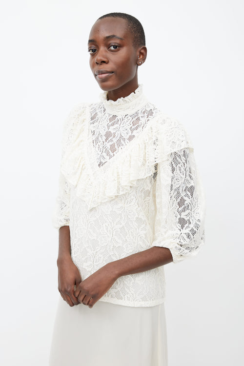 Horses Atelier White Ruffled Lace Blouse