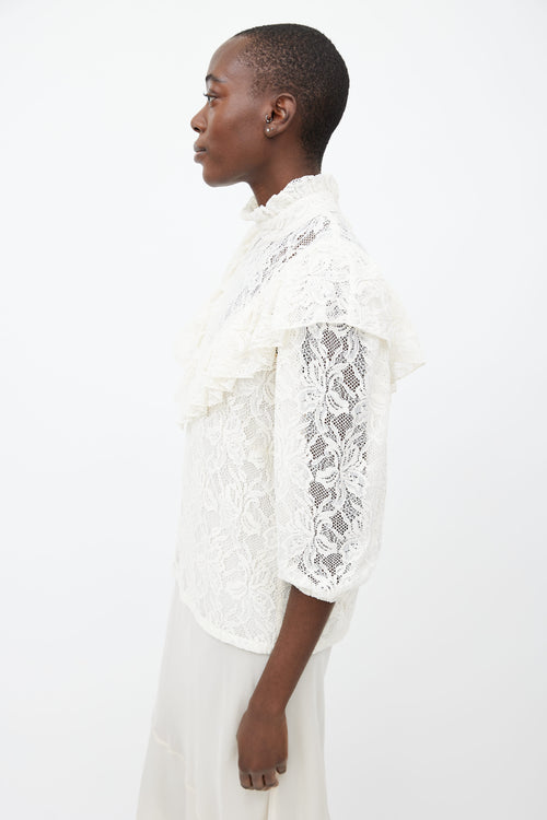 Horses Atelier White Ruffled Lace Blouse