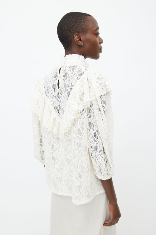 Horses Atelier White Ruffled Lace Blouse