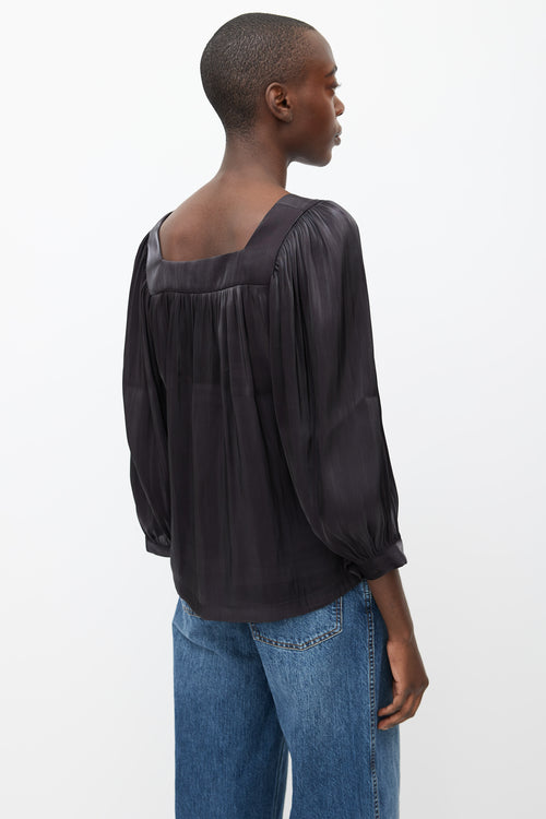 Horses Atelier Dark Grey Shiny Gathered Square Neckline Blouse