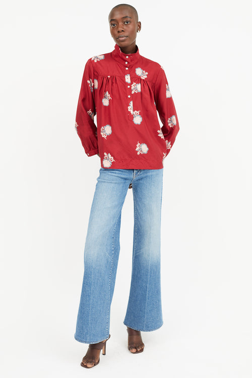 Horses Atelier Red Multicolour Floral Silk Blouse