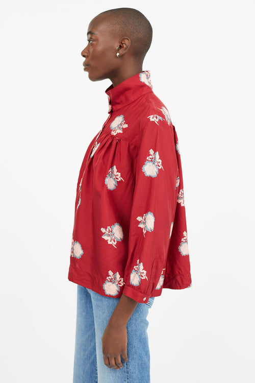 Horses Atelier Red Multicolour Floral Silk Blouse