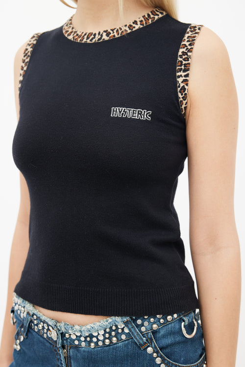 Black Multicolour Sleeveless Knit Top